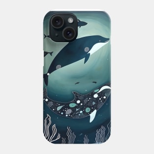 Orcas in the Deep Ocean - Inuit Art Phone Case