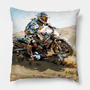 Desert Racer - Futuristic Motocross Rider Pillow