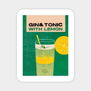 Gin Tonic Retro Poster G&T with Lemon Bar Prints, Vintage Drinks, Recipe, Wall Art Magnet