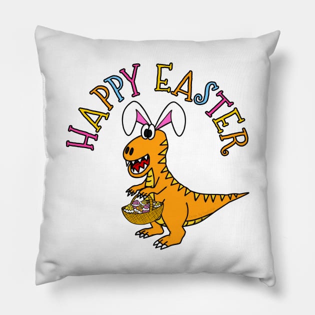 Easter Bunny Dinosaur T-Rex Pillow by doodlerob