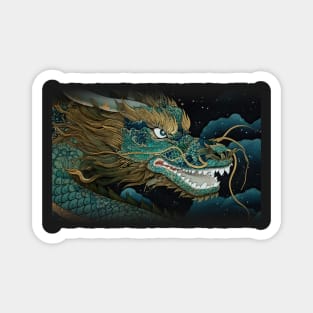 Ukiyo-e Japanese Art - Fantasy Green Dragon Magnet