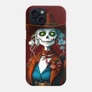 cowgirl, skeleton, western, cowboy, skull, halloween, vintage, country, country music, rodeo, yeehaw, howdy, bull skull, funny, texas, cowboy hat, retro, cowboy boots, cute, skull art Phone Case