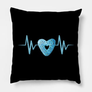 Heartbeat with cute blue heart shaped donut illustration Pillow