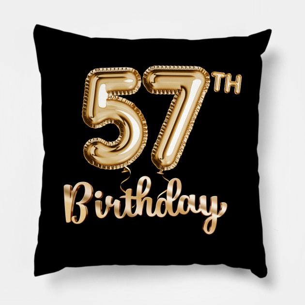 57th Birthday Gifts - Party Balloons Gold Pillow by BetterManufaktur