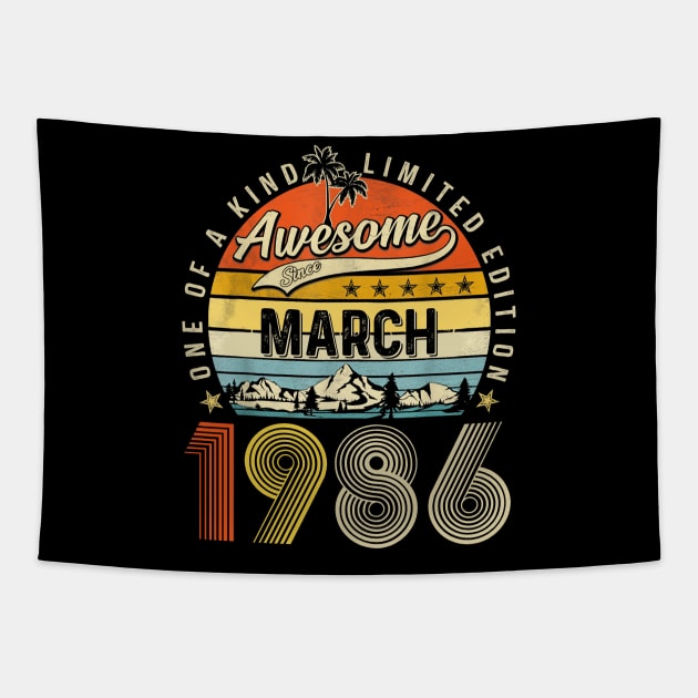 Awesome Since March 1986 Vintage 37th Birthday Tapestry by Red and Black Floral