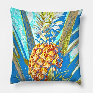 Pineapple Poster Art Blue Pillow