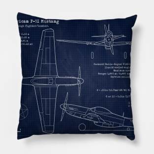 P51 Mustang Blueprint Pillow