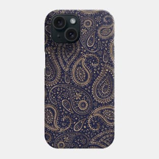 Pretty Gold Bohemian Art Paisley Floral Pattern Gradient Beige and Brown on Navy Blue Phone Case