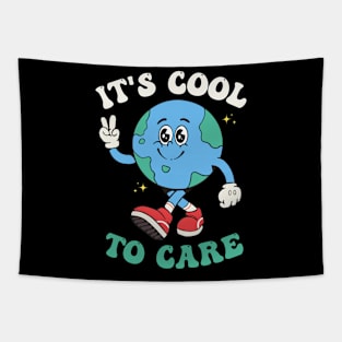 Earth Day It's Cool To Care Groovy Retro 2024 Earth Day Tapestry