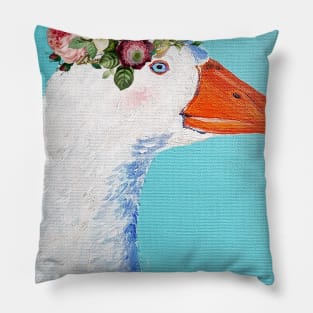 White goose in roses flower crown farmers gift Pillow