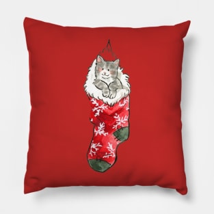 Christmas grey kitten in a sock T-Shirt Pillow