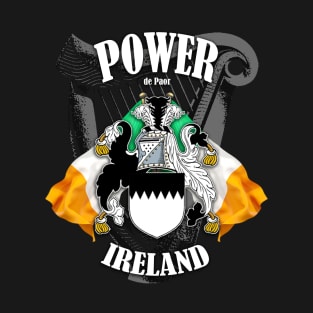 Power Family Crest Ireland Coat of Arms and Irish Flags T-Shirt