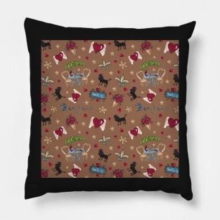 Bonjour Paris! on Chocolat Background by MarcyBrennanArt Pillow