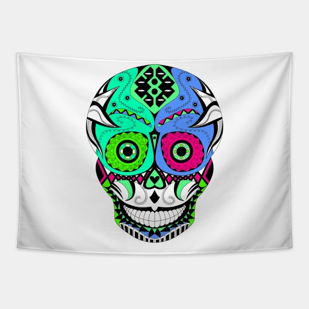 skull in death with a smile in ecopop luchador art Tapestry by jorge_lebeau