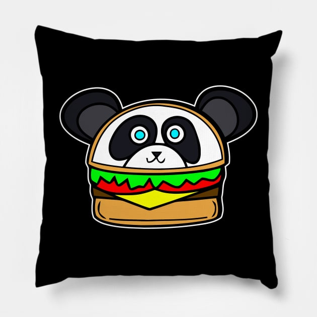 Panda Bear Cheeseburger Pillow by MaystarUniverse