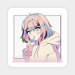 Cute anime boba girl Magnet