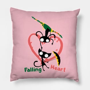 cat falling heart Pillow