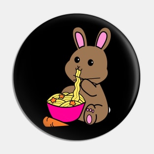 Chibi Bunny Eating Carrot Ramen - black Pin