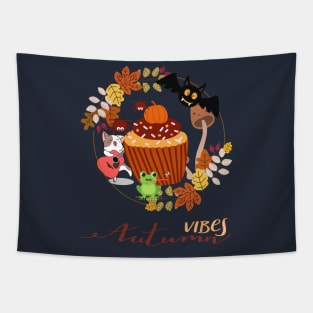 Autumn vibes with animals Tapestry