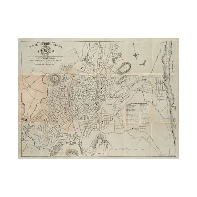 Vintage Map of Worcester MA (1891) by Bravuramedia