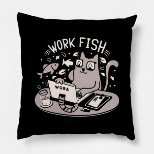 cat work for fish retro Pillow