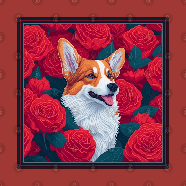 Dogs, corgi and flowers, dog, style vector (red version corgi) by xlhombat