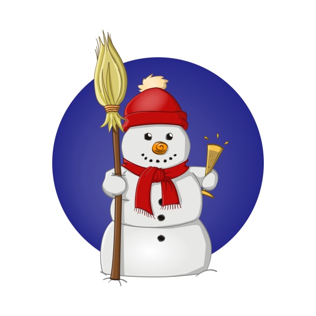 funny snowman with red bonnet and champagne glass by Stefs-Red-Shop