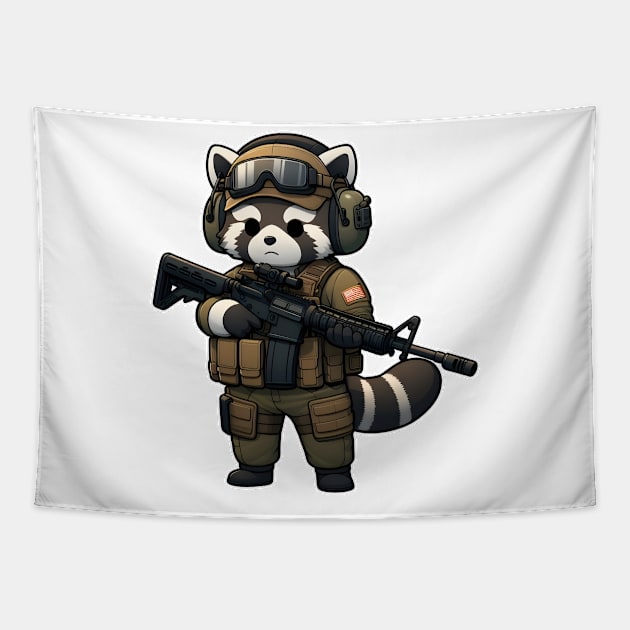 Tactical Tanuki Tapestry by Rawlifegraphic