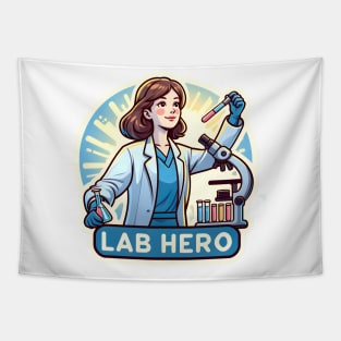 Women in STEM: Lab Hero Steminist Female Scientist with Microscope Tapestry