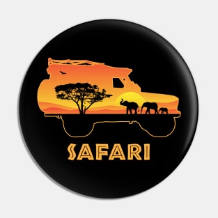 African Safari Vehicle 4x4 Sticker | Vintage Sunset | Elephant Family | Acacia Tree Pin