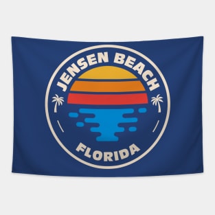 Retro Jensen Beach Florida Vintage Beach Surf Emblem Tapestry