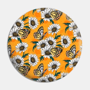 Jezebel butterflies and daisy flowers on orange Pin