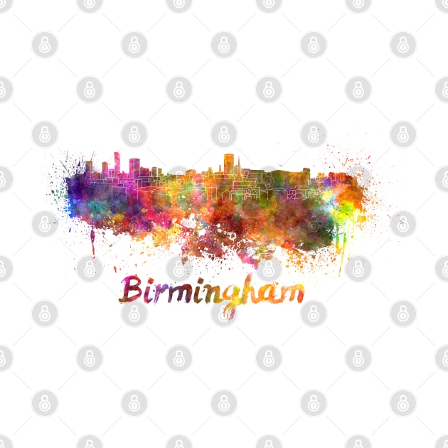 Birmingham AL skyline in watercolor by PaulrommerArt