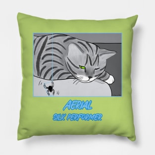 Aerial Silk Performer – funny cartoon of cat watching a spider spin Pillow