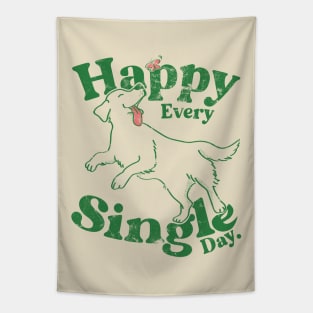 Retro Funny Silly Golden Retriever Happy Every Single Day Tapestry