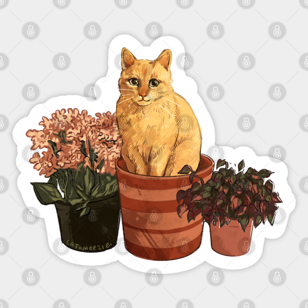 Flower Pot Cat - Cats - Sticker