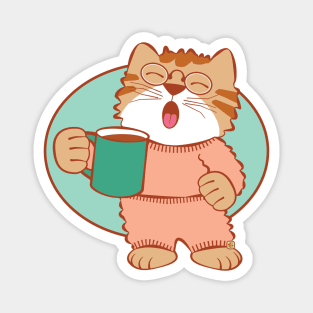 Morning Coffee Cat Yawning Magnet