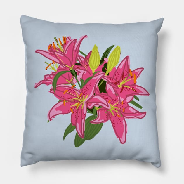 Stargazer Lily Flowers Digital Painting Pillow by ellenhenryart