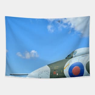 Microlight flies over an Avro Vulcan Bomber Tapestry