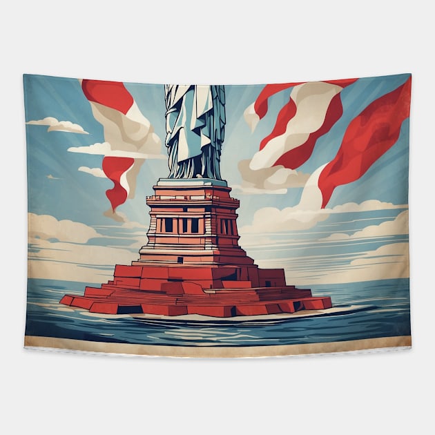 Statue of Liberty Manhattan New York United States of America Tourism Vintage Poster Tapestry by TravelersGems