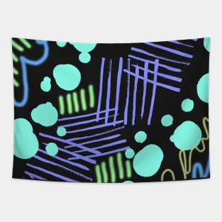 Colorful Abstract Lines, Circles, and Squiggles in a Small Repeating Pattern, made by EndlessEmporium Tapestry