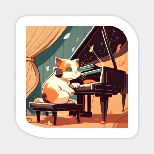 Cute Cat Kitty Playing Keyboard Piano Funny Player Magnet