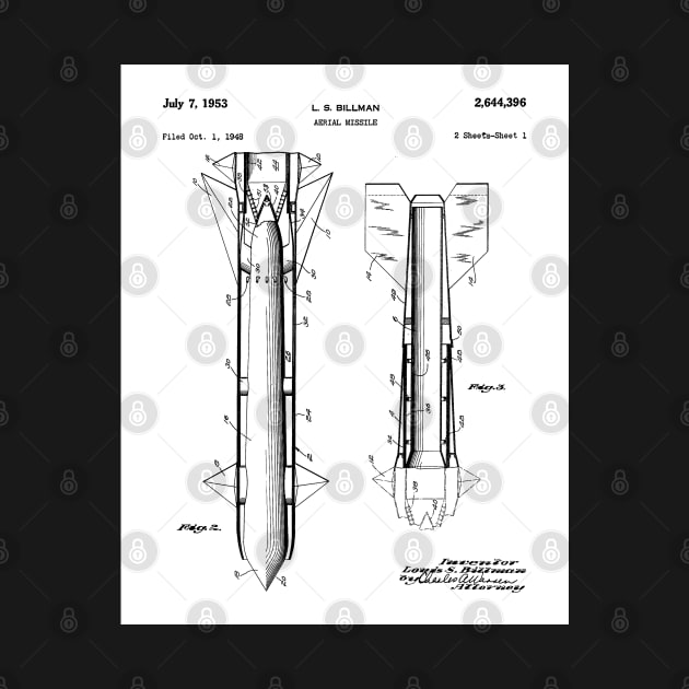 Army Aerial Missile Patent - Military Veteran Army Fan Art - White by patentpress