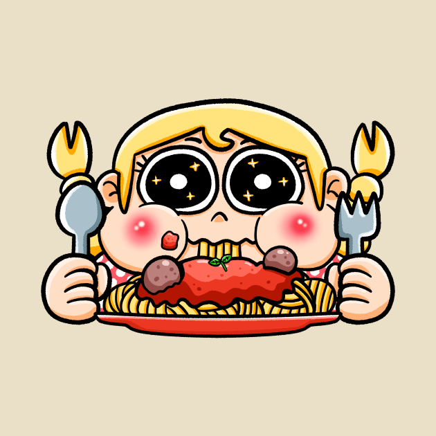 Girl eating spaghetti and meatballs by bubboboon