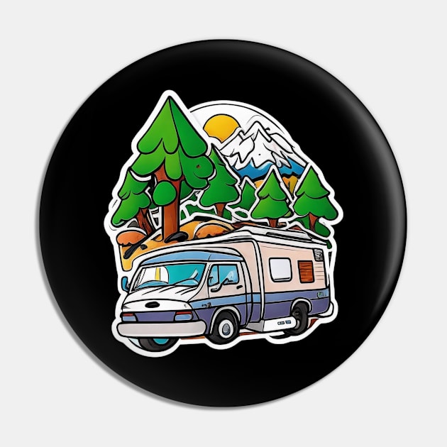 Camping Sunset Vintage Retro Art Funny Camp Pin by Flowering Away