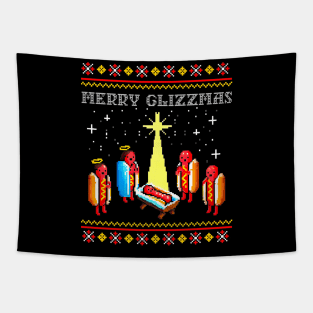 Merry Glizzmas Tacky Funny Merry Christmas Hot Dogs Tapestry