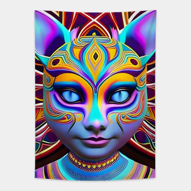 Catgirl DMTfied (10) - Trippy Psychedelic Art Tapestry by TheThirdEye