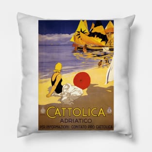 Cattolica, Italy - Vintage Travel Poster Design Pillow