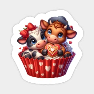 Valentine Cow Couple In A Cupcake Magnet