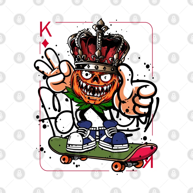 King Playing Card Monster with Skateboard Graffiti Street Art by Mister Graffiti